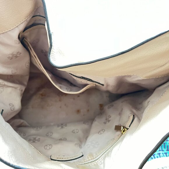 $695 Authentic TORY BURCH Women's Beige Leather Shoulder Tote Bag - Picture 10 of 12